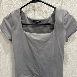Papermoon Light Gray Square Neck Short Sleeve Top